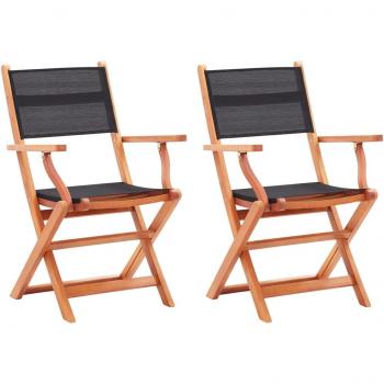 vidaXL Folding Garden Chairs 2 pcs Black Solid Eucalyptus Wood and Textilene