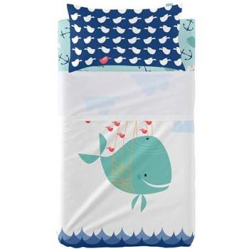 Juego de Sábanas para Cuna 2 Piezas Whale | 100% Algodón | Calidad 150 TC | Multicolor | 120x180 cm (Maxicuna)