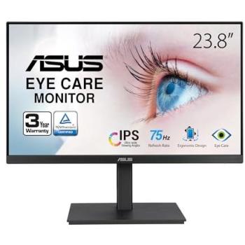 ASUS VA24EQSB 23.8 Full HD IPS LED Monitor with Built-In Speakers, 75Hz, Eye Care Technology, VESA Mountable, Black