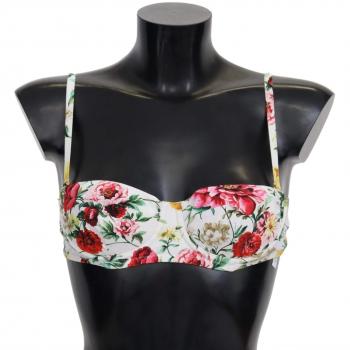 Dolce & Gabbana White Floral Print Swimsuit Beachwear Bikini Tops - IT1 | XS