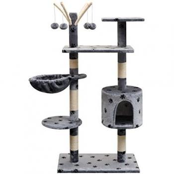 vidaXL Rascador Gatos con Poste Rascador Sisal Altura 125 cm Huellas Color Gris
