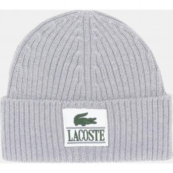 Gorro de lana gris con logo Lacoste