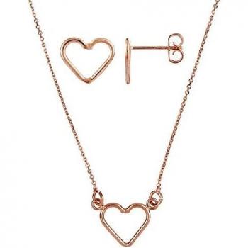 Córdoba Jewels |Conjunto de Gargantilla y Pendientes en Plata de Ley 925 bañada en Oro Rosa con diseño Corazón Oro Rosa