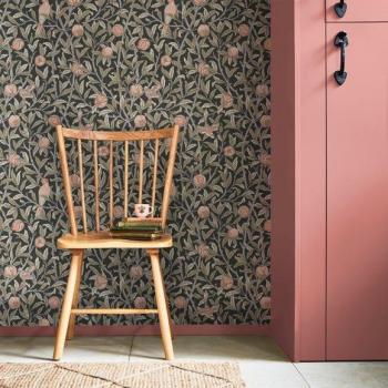 William Morris Textured Retro Bird and Pomegranate Wallpaper