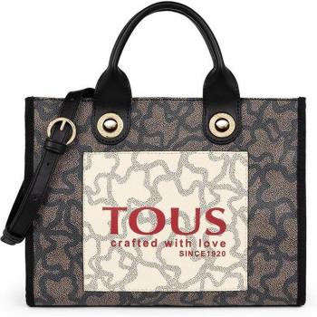 Tous Bolso Mediano Amaya Kaos Icon Shopping en Color Negro con Estampado de Logos
