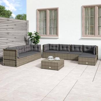 8-Piece Gray Poly Rattan Garden Lounge Set with Cushions