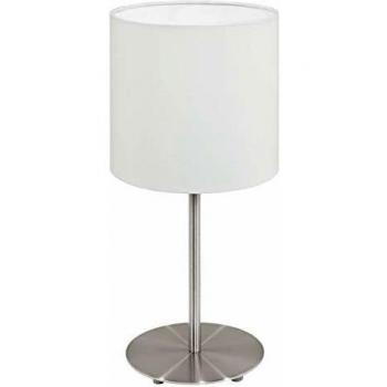 Lámpara de sobremesa Eglo Pasteri E14, 1 bombilla, textil y acero, altura 27.5 cm, color níquel mate y blanco