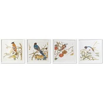 Cuadro DKD Home Decor 60 x 2,5 x 60 cm Pájaro Shabby Chic (4 Piezas)