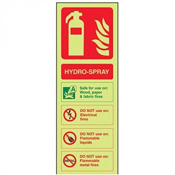 vsafety 11009 aj-g señal de extintor,Hydro Spray ID, brilla en la oscuridad 1 mm plástico, vertical, 100 mm x 280 mm, verde/rojo
