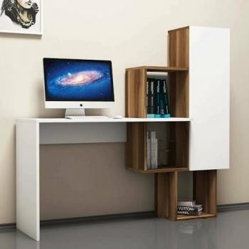 Escritorio Multiusos Giedi, Mesa de Oficina para PC, Superficie de Trabajo 145x45x75 cm, Nogal y Blanco con Embalaje Reforzado