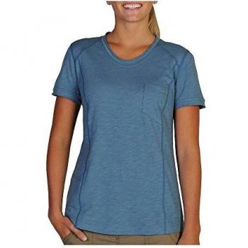 Exofficio Techspressa Vee S/S Camiseta Ligera y Transpirable, Mujer, Azul