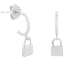 Pendientes Aro de Plata Ley 925m Lisos de 11 Mm con Detalle Candado Colgante de 9 Mm y Pendientes de Oro Blanco 18k para Mujer de 15 mm con Detalle Rombos en