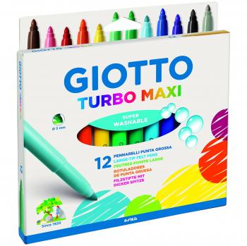 Giotto Turbo Maxi Pack de 12 Rotuladores - Punta Gruesa 5mm - Tinta al Agua - Lavable - Colores Surtidos