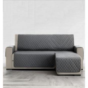 Cubre sofá Acolchado Chaise Longue Reversible 240cm o 280cm Hecho en España con Bolsillo Lateral Funda sofá Acolchado Chaise Longue Reversible (Gris)