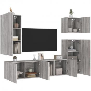 Muebles de TV de pared 5 piezas gris Sonoma madera multicapa