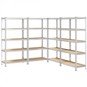 Estantes de almacenamiento de 5 niveles, 4 unidades, acero inoxidable y madera compuesta