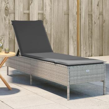 Tumbona con cojín de ratán sintético en color negro, marrón y gris - Silla de exterior ideal para jardín, playa, piscina y terraza
