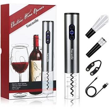 Abridores Eléctricos,Sucastle Sacacorchos Eléctrico,Abridor Botellas con USB,Profesional Abridor Botellas de Vino,Automatico Abrelatas de Vino Set Regalo,con Cortacápsulas, Vertedor y Tapón de Vino.