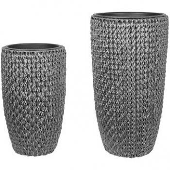 Conjunto de 2 macetas redondas de ratán sintético negro con inserto plástico para interior y exterior