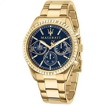 Maserati Competizione Multifunction Men's Watch R8853100026 - 43mm Gold Tone Stainless Steel with Blue Dial, 100M Water Resistant