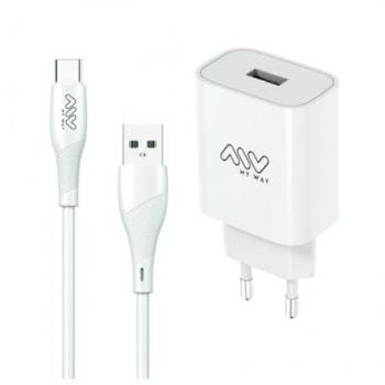 Cargador de Pared 2A + Cable USB Tipo C 1m Blanco MYWAY