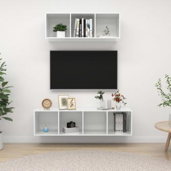 Juego de mueble para TV de 2 piezas en conglomerado blanco brillante