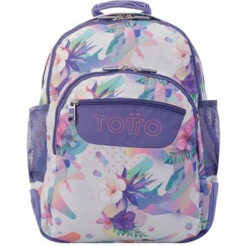 Mochila Escolar Totto Crayoles 2HL Estampado Flores Lila Multicolor