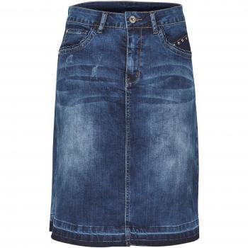 Cream Patched Blue Denim Skirt for Women with Studs - Size M