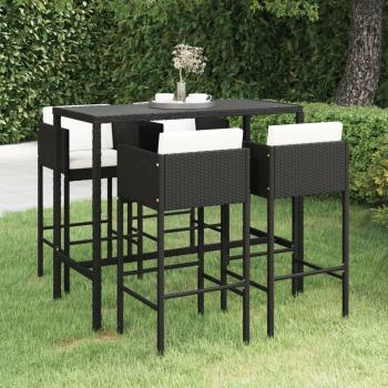 Set de Bar de Jardín 5 Piezas con Cojines de Polyrattan Negro