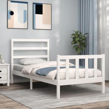 Estructura de Cama Individual con Cabecero Blanco de Madera Maciza