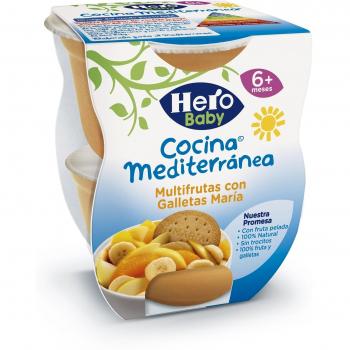 Hero Baby Cocina Mediterránea Multifrutas Galletas María, Tarrina de Plástico - Paquete de 2 x 200 gr - Total: 400 gr