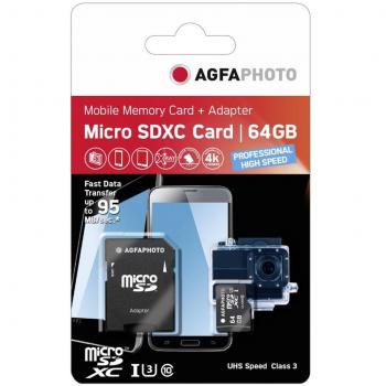 AgfaPhoto MicroSDXC UHS I 128GB Prof. High Speed U3 + adaptador