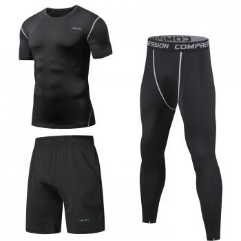 3 Piezas Niksa Conjunto Camiseta Compresión Ropa Deportiva Hombre Pantalones Cortos y Leggings y Tops Apretada Secado Rápido para Running Fitness Entrenamiento Yoga