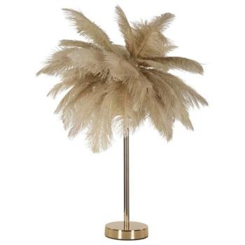 Lámpara de Mesa Palm Cammello con Pantalla de Plumas y 2 Puntos de Luz Ø 55x60 cm Color Marrón