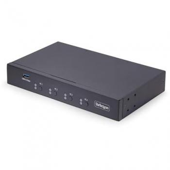 StarTech 4-Port KM Switch with Mouse Roaming and USB Audio/Peripheral Sharing for 4 Computers - TAA Compliant