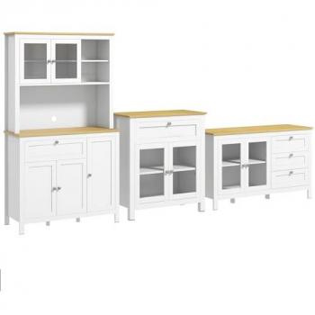 Conjunto de 3 Armarios Moderno Homcom: Incluye 1 Alacena de Cocina (100x40x180 cm), 1 Aparador de Cocina (80x40x90 cm) y 1 Armario Auxiliar