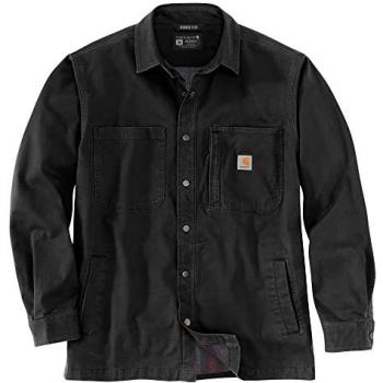 Carhartt Men's Fleece Lined Snap Front Shirt Jacket - Black - Size Large