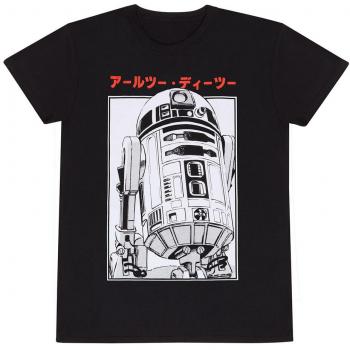 Camiseta de Star Wars R2D2 Katakana para Hombre, color Negro, talla M, 100% algodón, corte Regular