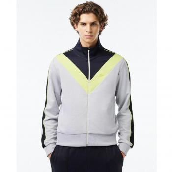Sudadera casual gris Lacoste con diseño color block y cremallera
