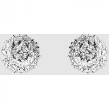 Pendientes Zirconia White Button de plata con baño de rodio y circonitas