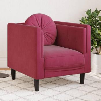 Sillón con cojín de terciopelo rojo tinto, silla de relax con respaldo y reposabrazos, tapizada para salón, sofá ideal para ver televisión