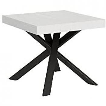Mesa extensible 90x90/194 cm efecto madera fresno blanco con patas de hierro antracita