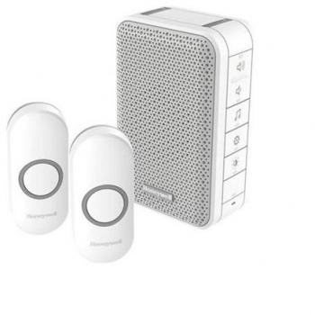 Honeywell Wireless Doorbell Kit with 2 Push Buttons, 150m Range, 6 Melodies, White - DC313NFB