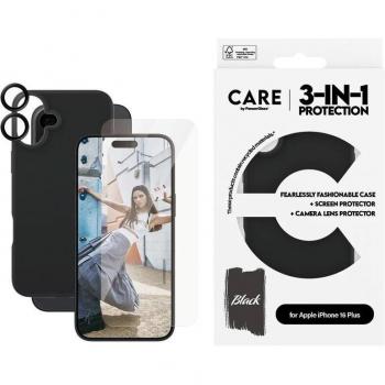 Set de Protección 3 en 1 CARE by PanzerGlass® para iPhone 16 Plus - Vidrio Templado, Funda y Cubierta de Lente, Resistente a Rayones y Golpes