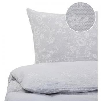 Conjunto de Edredón de Algodón Gris y Blanco 220 x 240 cm con Patrón Floral Elegante Morningside