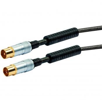 Cable Coaxial Schwaiger KVKHD15 533 de 15 m, Antena 110 dB, Conectores IEC, Cuádruple apantallado, Color Negro con Acabado en Oro