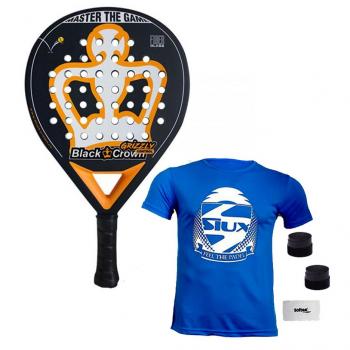 Pala de pádel Black Crown Grizzly Control 2020, forma de lágrima, perfil de 38 mm, núcleo de goma EVA Soft, superficie de fibra de carbono y vidrio, peso entre 360-375 g, nivel avanzado y