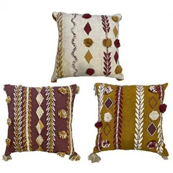 Cojín DKD Home Decor 40 x 15 x 40 cm Blanco Granate Mostaza (3 Piezas)