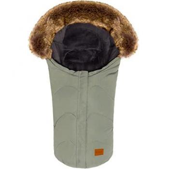 Saco Cubrepies de Invierno Lhotse Talla 0 - Verde Salvia con Cuello de Piel para Sillas de Auto y Capazos