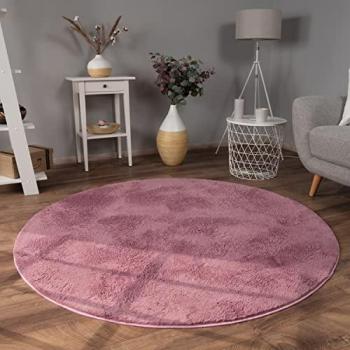 Alfombra Lavable de Pelo Largo Suave en Color Rosa Malva Ø 100 cm